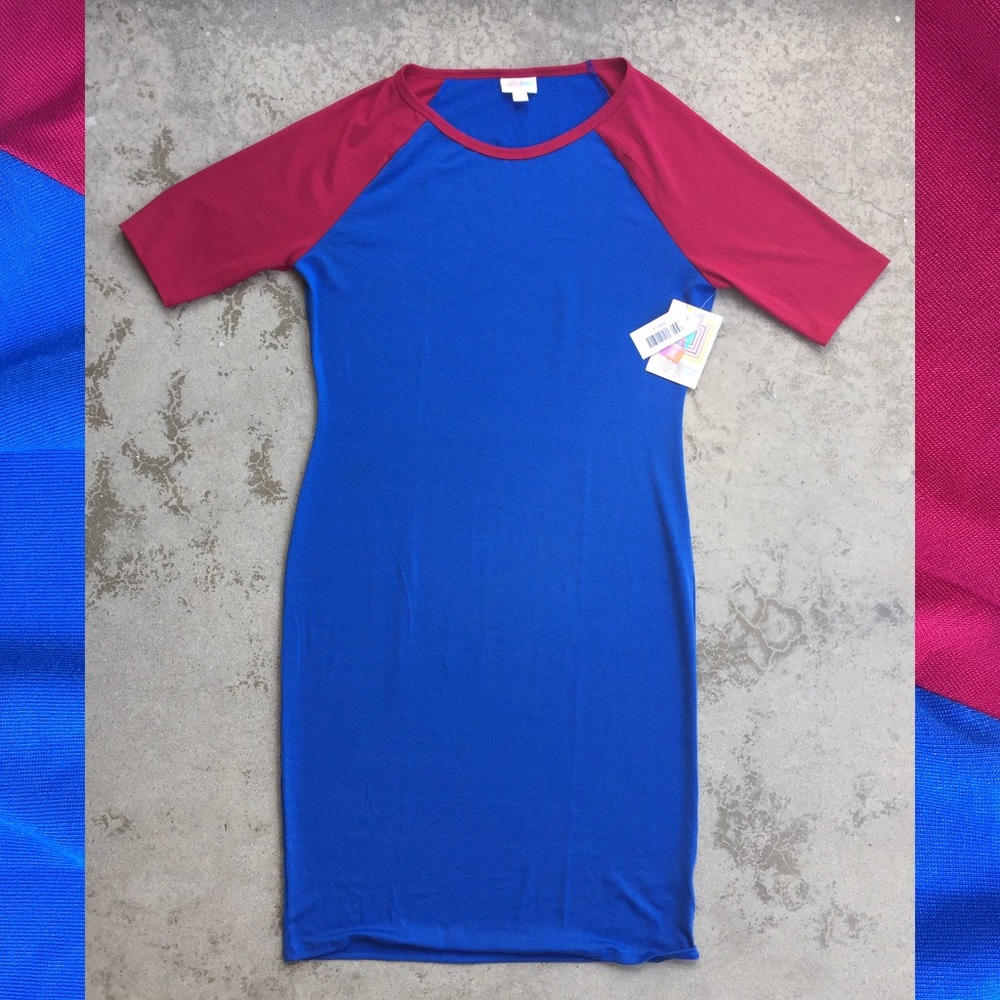Lularoe Julia Red/Blue Color Blocked Dress NWT